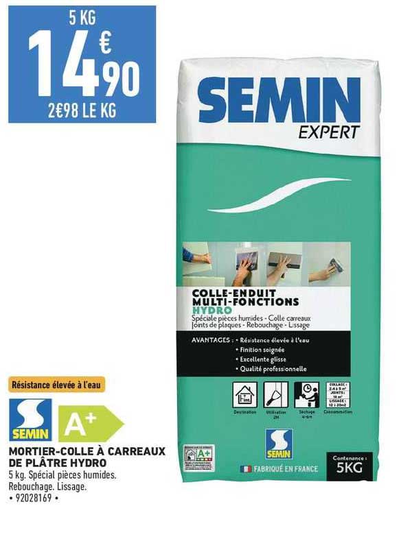 semin mortier-colle à carreaux de plâtre hydro
