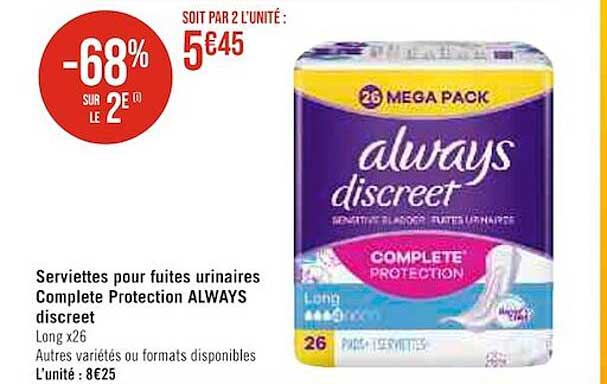 serviettes pour fuites urinaires complete protection always discreet