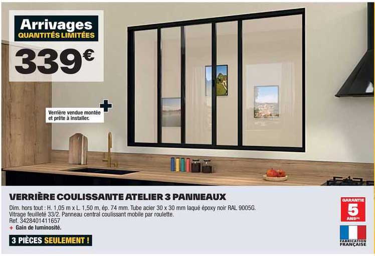 Verrière Coulissante Atelier 3 Panneaux