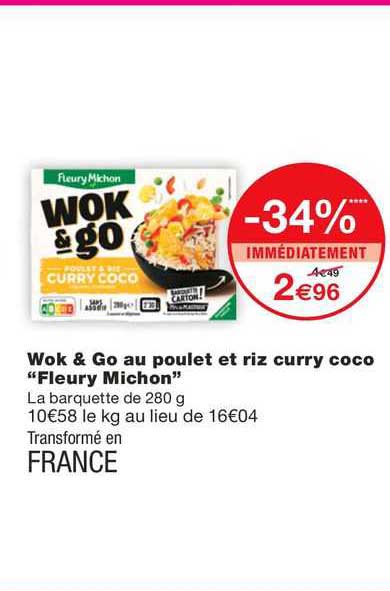 wok & go au poulet et riz curry coco "fleury michon"