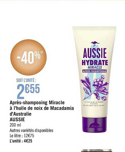 après-shampooing miracle à l'huile de noix de macadamia d'australie aussie