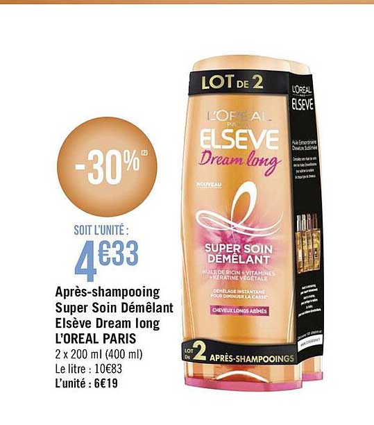 après-shampooing super soin démêlant elsève dream long l'oréal paris