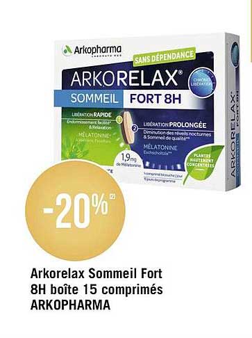 arkorelax sommeil fort 8h boîte 15 comprimés arkopharma