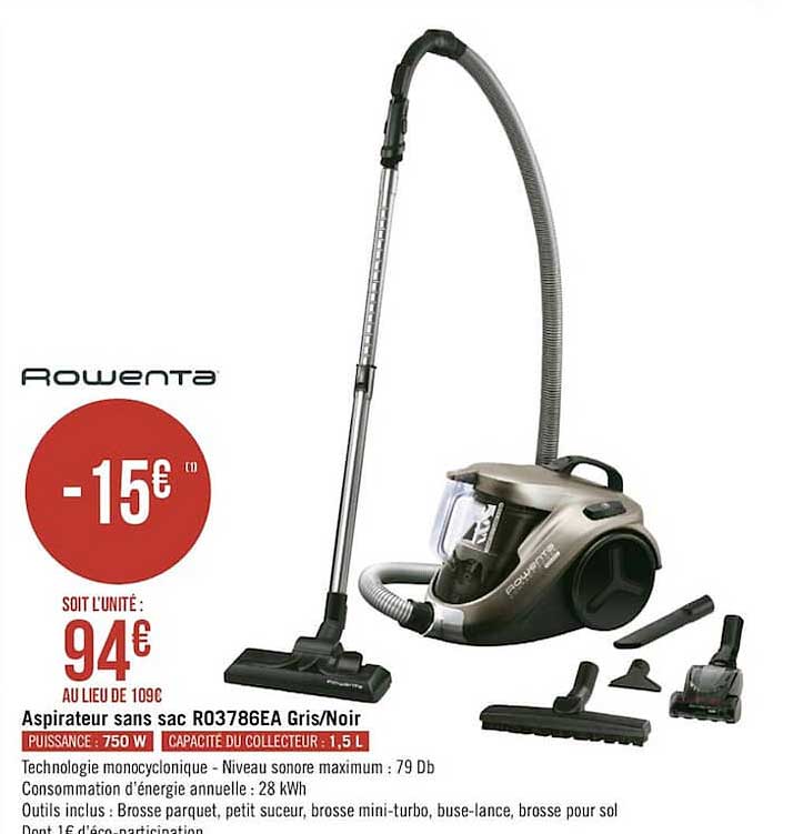 aspirateur sans sac rowenta gris-noir