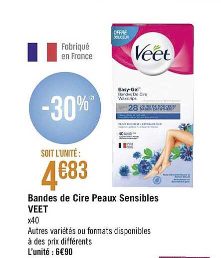 bandes de cire peaux sensibles veet