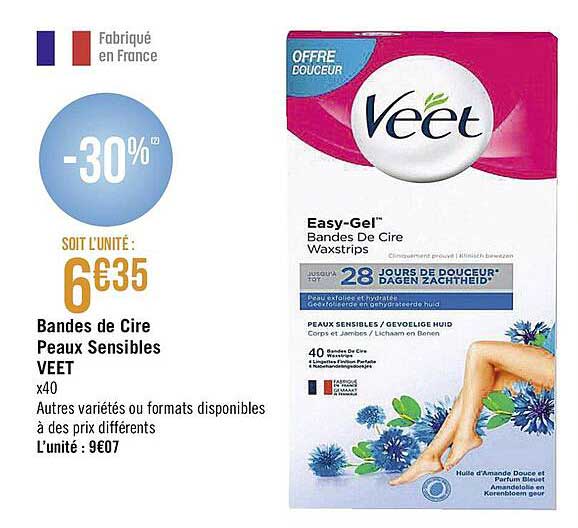 bandes de cire peaux sensibles veet