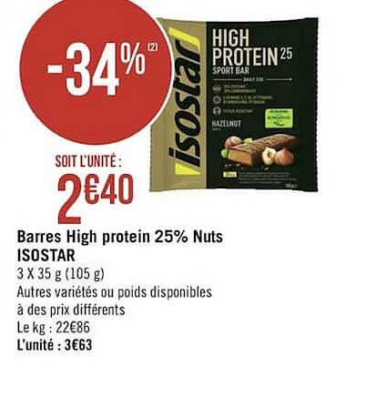 barres high protein 25% nuts isostar