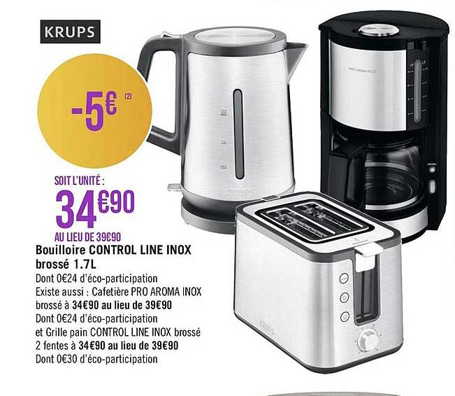 bouilloire control line inox brossé 1.7l krups