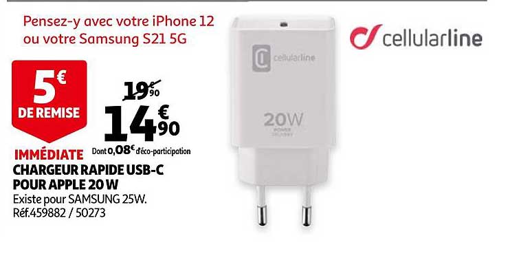 chargeur rapide usb-c pour apple 20w