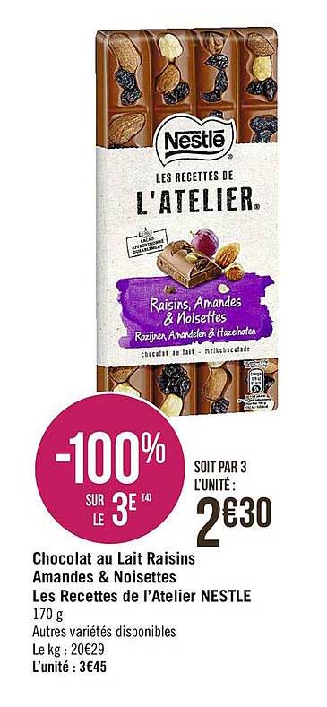 chocolat au lait raisins amandes & noisettes les recettes de l'atelier nestlé