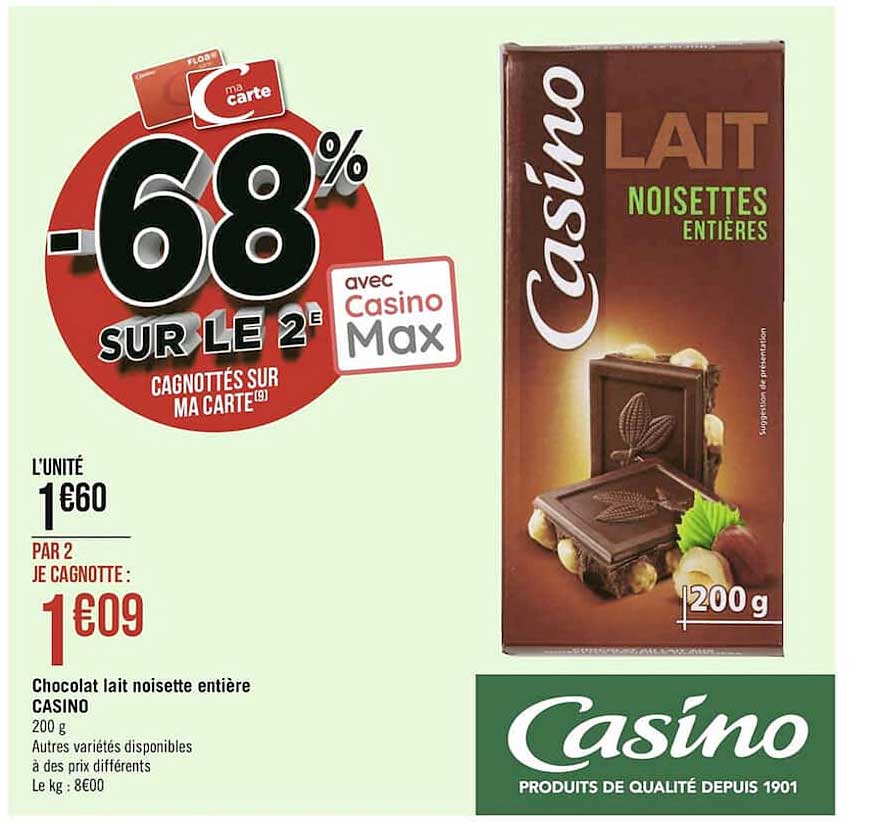 Chocolat Lait Noisette Entière Casino