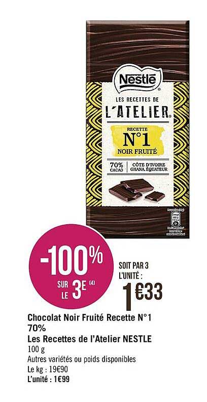 chocolat noir fruité recette n°1 70% les recettes de l'atelier nestlé