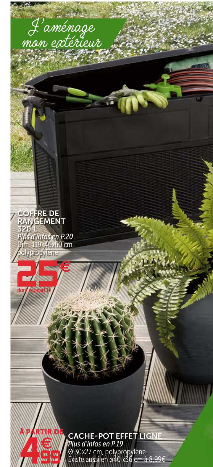 coffre de rangement 320 l, cache-pot effet ligne