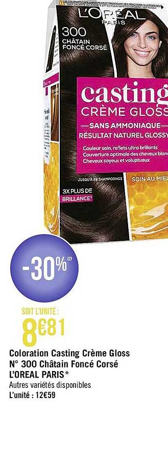 coloration casting crème gloss n°300 châtain foncé corsé l'oréal paris