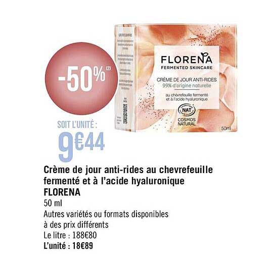 crème de jour anti-rides au chevrefeuille fermenté et à l'acide hyaluronique florena