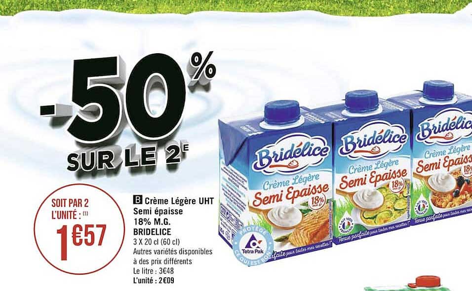 crème légère uht semi épaisse 18% m.g. bridélice