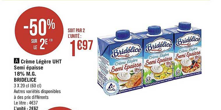 crème légère uht semi épaisse 18% m.g. bridélice