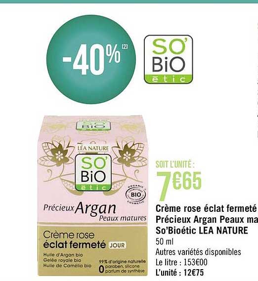 crème rose éclat fermeté précieux argan peaux ma so'bioétic léa nature