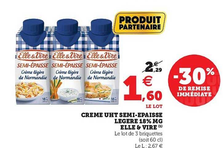 crème uht semi-épaisse légère 15% mg elle & vire