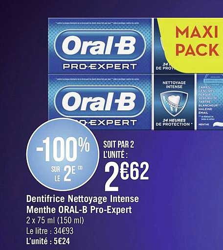 dentifrice nettoyage intense menthe oral-b pro-expert