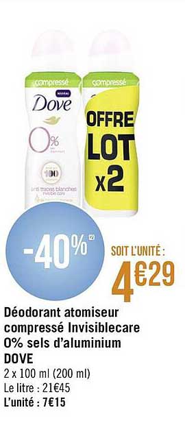 déodorant atomiseur compressé invisiblecare 0% sels d'aluminium dove