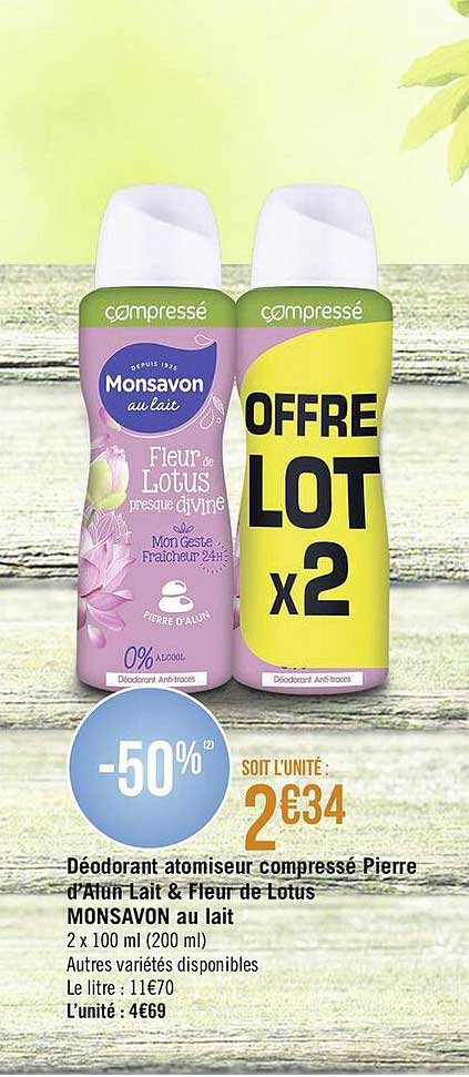 déodorant atomiseur compressé pierre d'alun lait & fleur de lotus monsavon au lait
