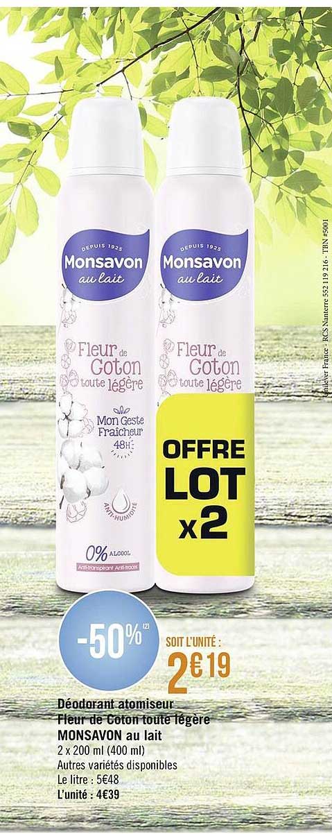 déodorant atomiseur fleur de coton toute légère monsavon au lait