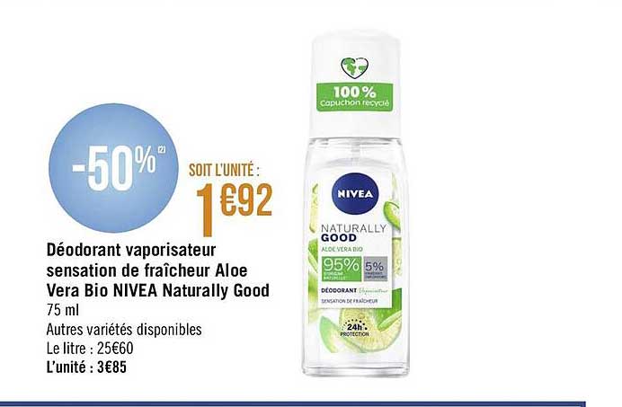 déodorant vaporisateur sensation de fraîcheur aloé vera bio nivea naturally good