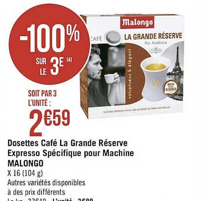 dosettes café la grande réserve expresso spécifique pour machine malongo