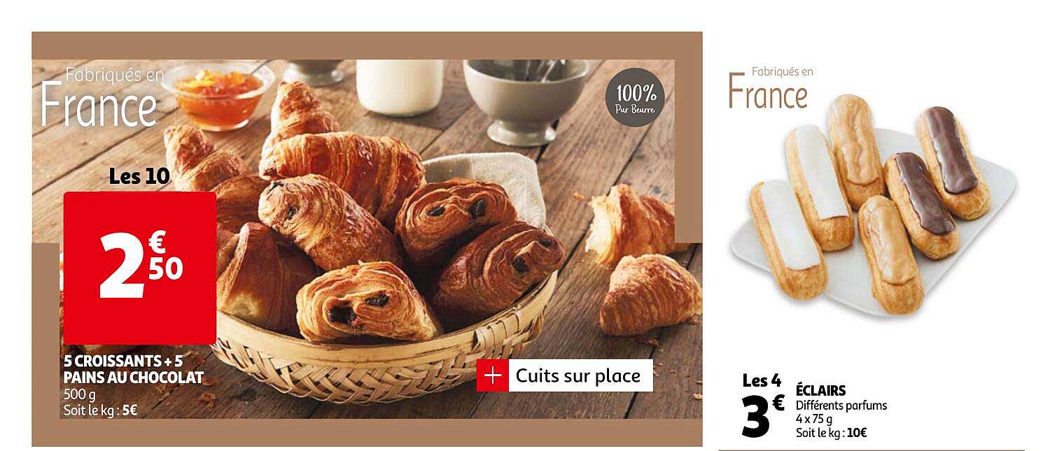 éclairs , 5 Croissants + 5 Pains Au Chocolat