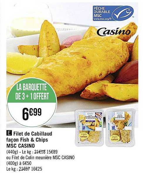 filet de cabillaud façon fish & chips msc casino