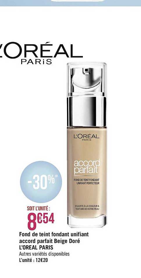 fond de teint fondant unifiant accord parfait beige doré l'oréal paris