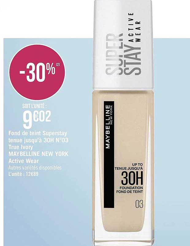 fond de teint superstay tenue jusqu'à 30h n°03 true ivory maybelline new york