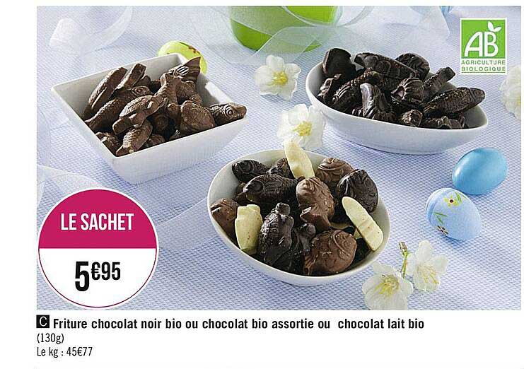 friture chocolat noir bio ou chocolat bio assortie ou chocolat lait bio