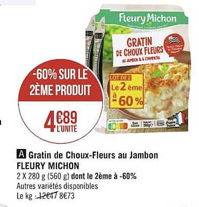 gratin de choux-fleurs au jambon fleury michon