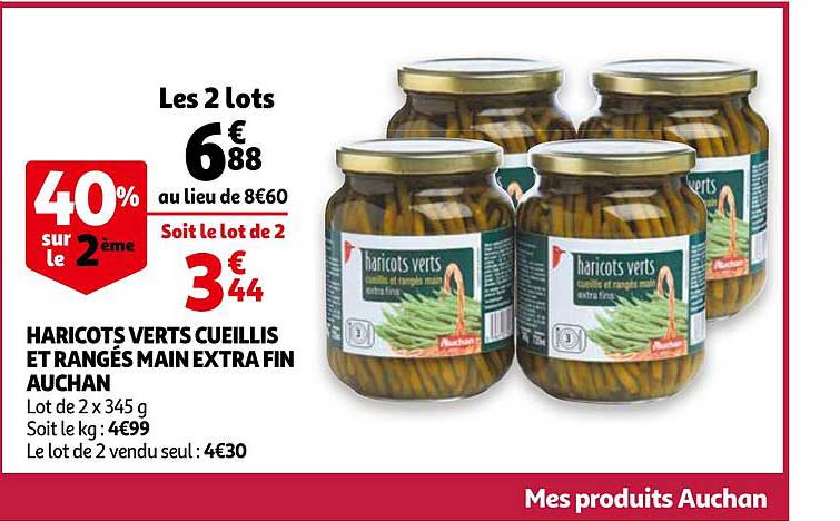 haricots verts cueillis et rangés main extra fin auchan