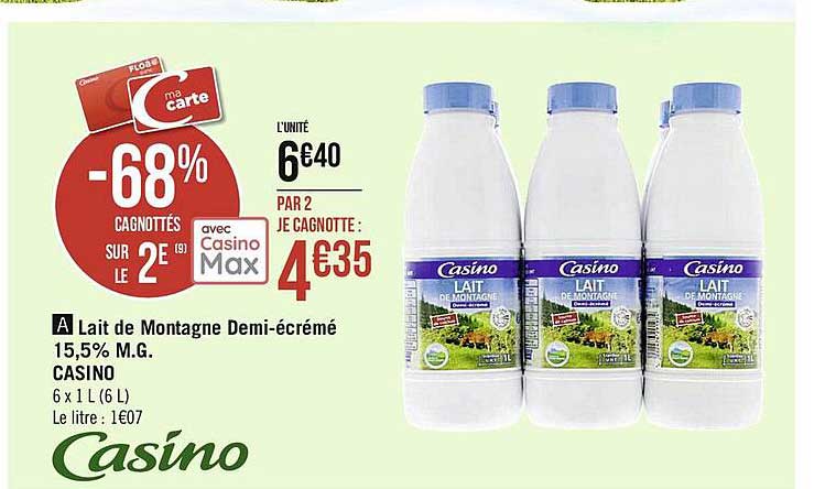 lait de montagne demi-écrémé 15,5% m.g. casino