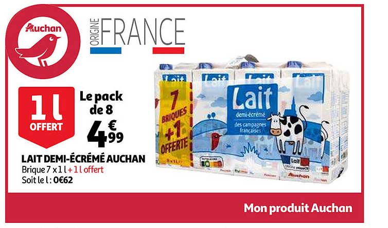lait demi-écrémé auchan