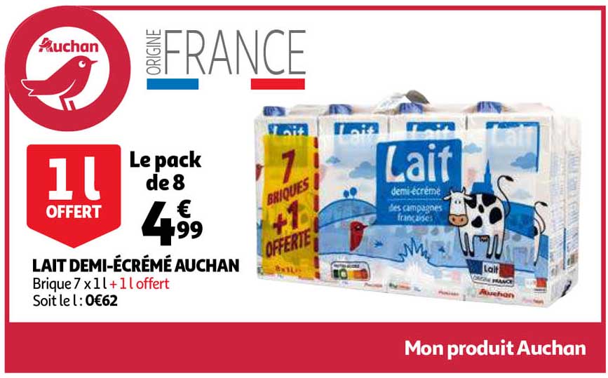 lait demi-écrémé auchan