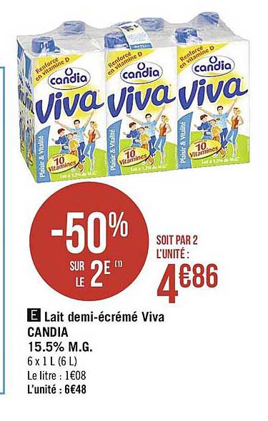 lait demi-écrémé viva candia