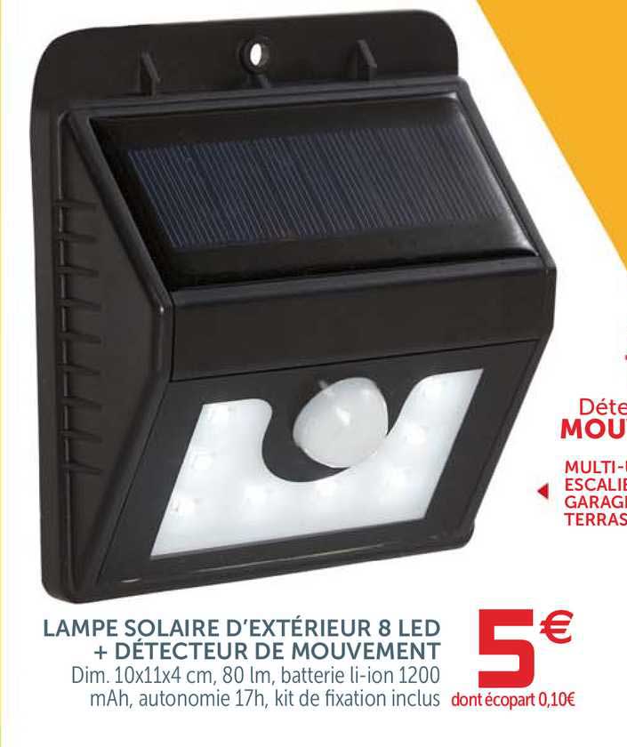 lampe solaire d'extérieur 8 led + détecteur de mouvement