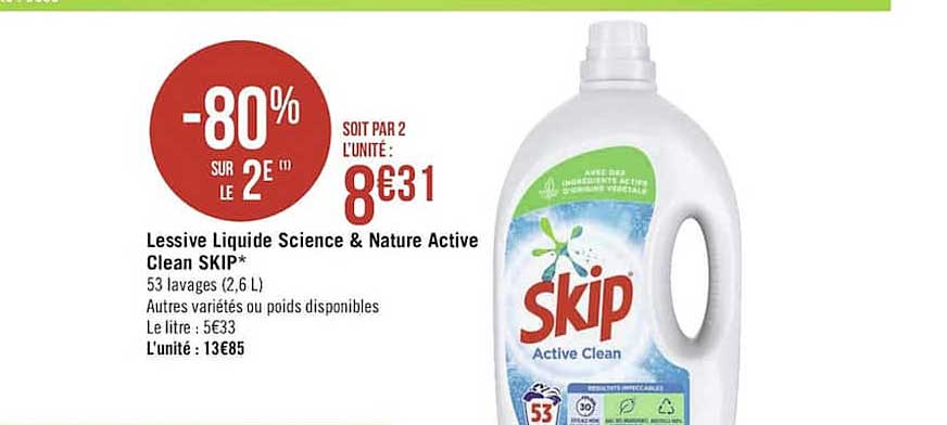 lessive liquide science & nature active clean skip