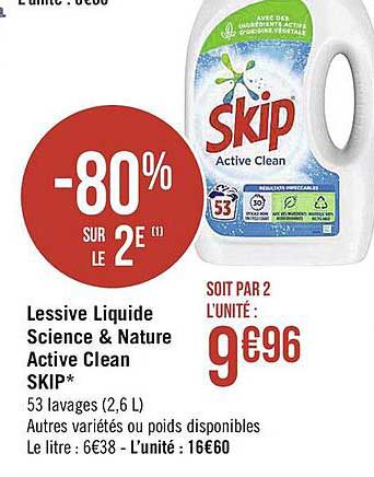 lessive liquide science & nature active clean skip