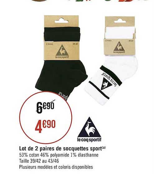 lot de 2 paires de socquettes sport le coq sportif