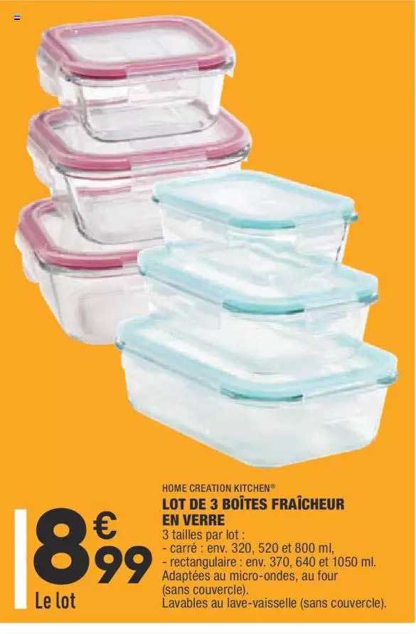 Lot De 3 Boîtes Fraîcheur En Verre Home Creation Kitchen