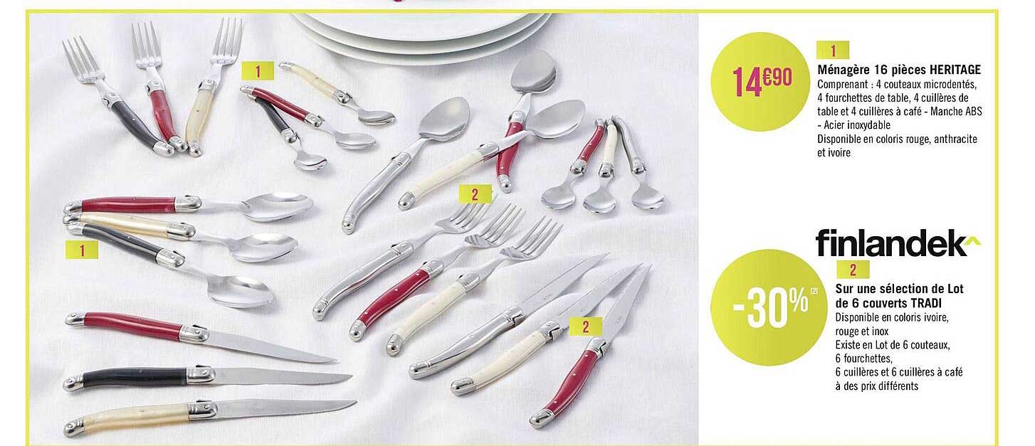 ménagère 16 pièces heritage, sélection de lot de 6 couverts tradi