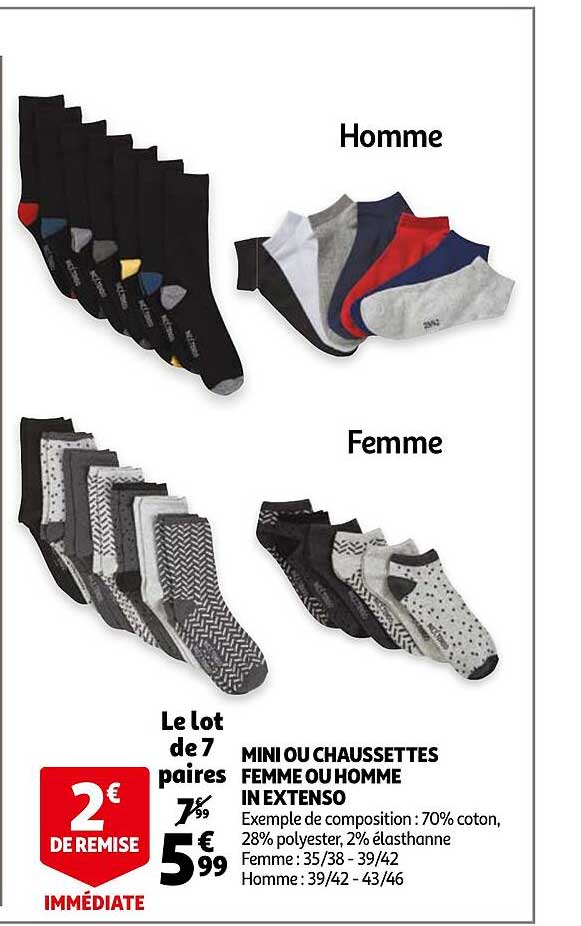 mini ou chaussettes femme ou homme in extenso