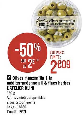 olives manzanilla à la méditerranéenne ail & fines herbes l'atelier blini
