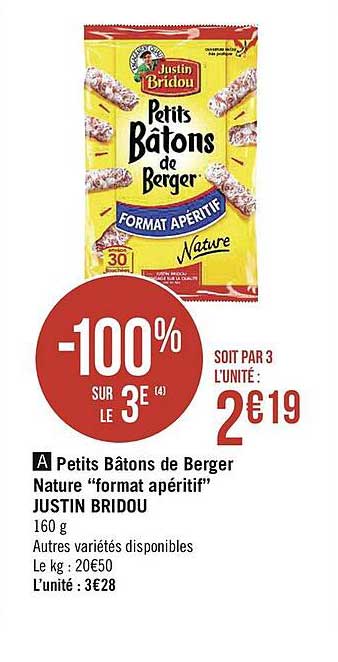 petits bâtons de berger nature "format apéritif" justin bridou
