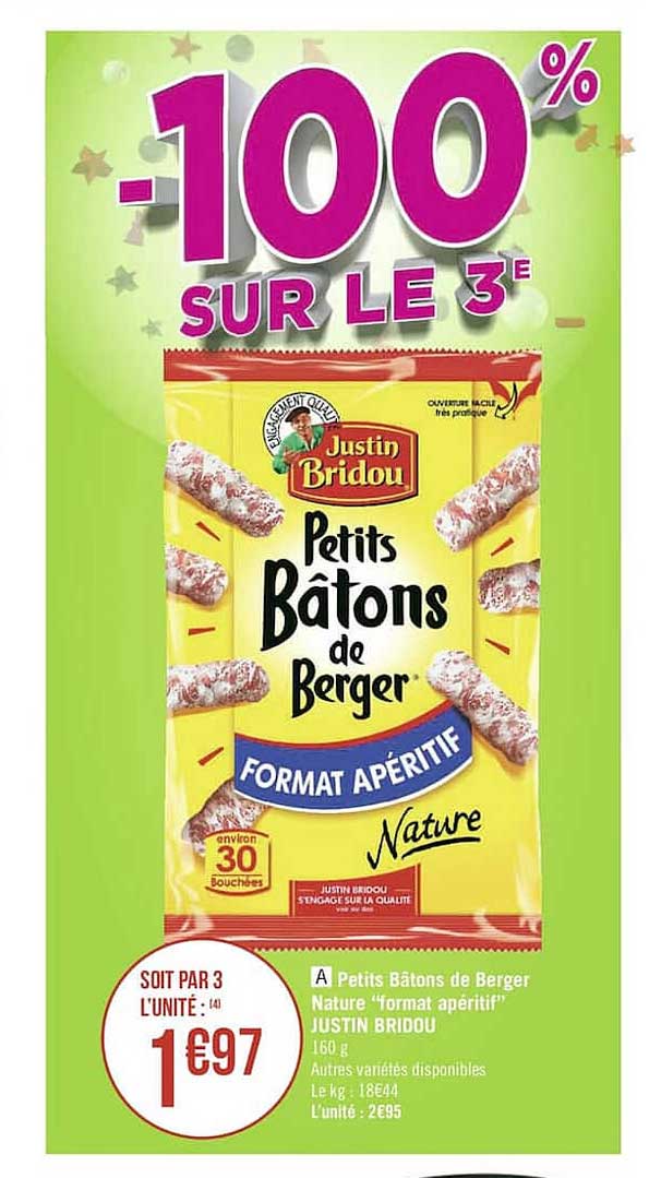 petits bâtons de berger nature "format apéritif" justin bridou